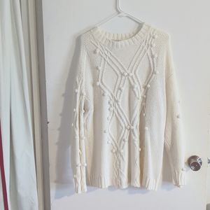 Ava & Viv ivory cable knit cotton ball sweater